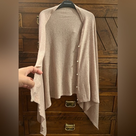 Wool Cashmere Blend Asymmetrical Poncho Wrap Knit Layering Top Made in Italy - Picture 3 of 10